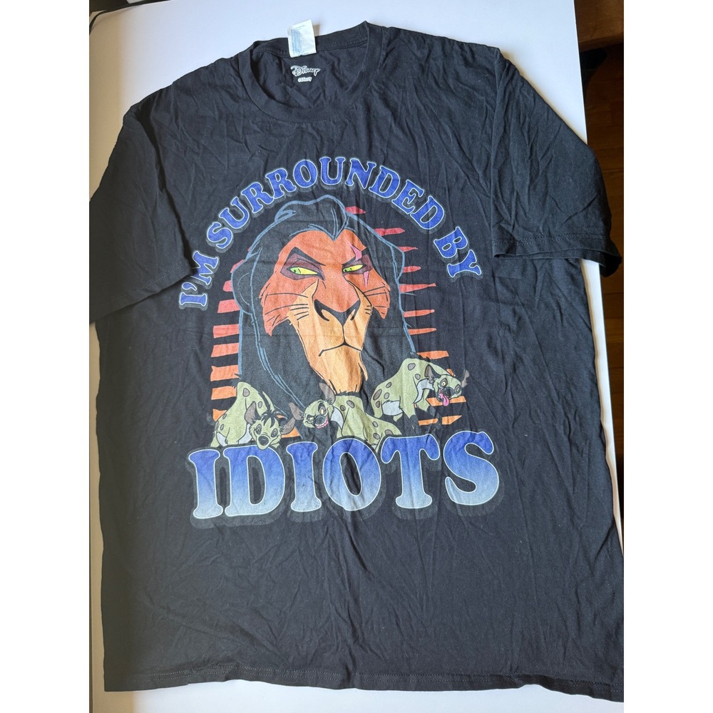 Y2K Disney T Shirt Lion King Scar Surrounded By Idiots Black XL Graphic - Picture 1 of 6